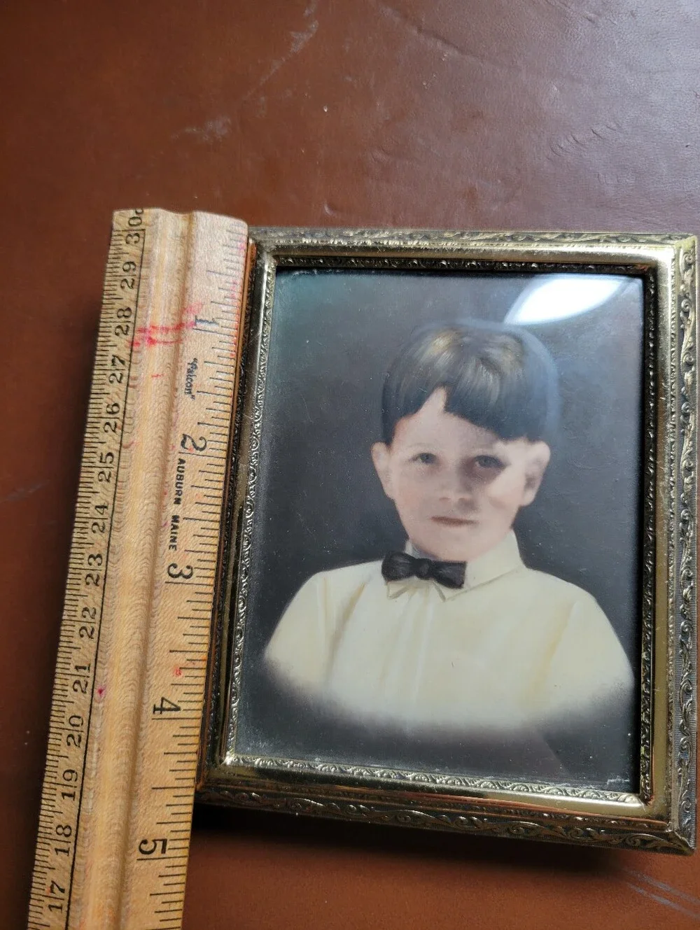 Vintage Gold Tone Metal Frame With Vintage Photo Of Boy 4.25x3.75